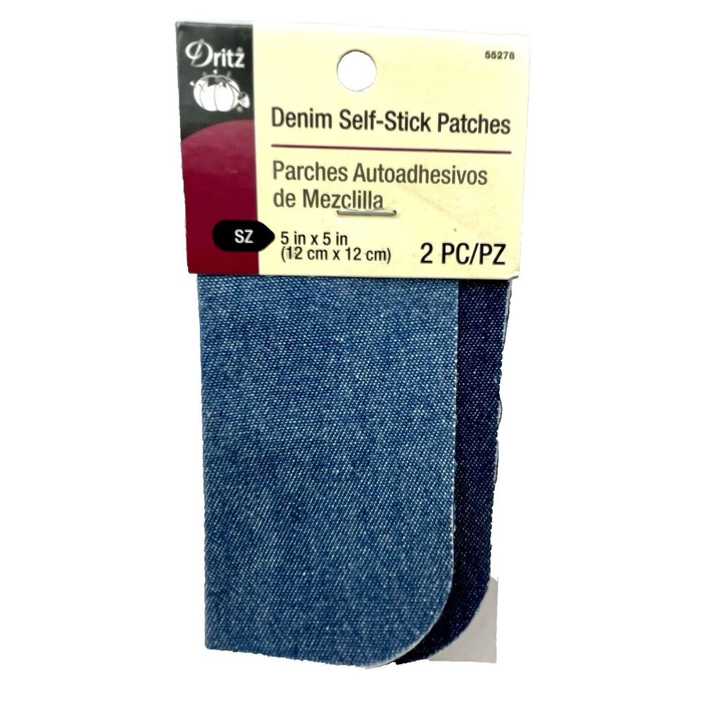 Denim Self-Stick Patches Dritz NOS 5 in x 5in 2 PC Blue 55278 Textiles Sewing